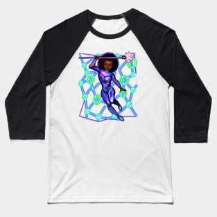 Black anime superhero girl from outer space with lights 2 ! beautiful  black girl with Afro hair, brown eyes, Cherry pink lips and dark brown skin. Hair love ! Baseball T-Shirt